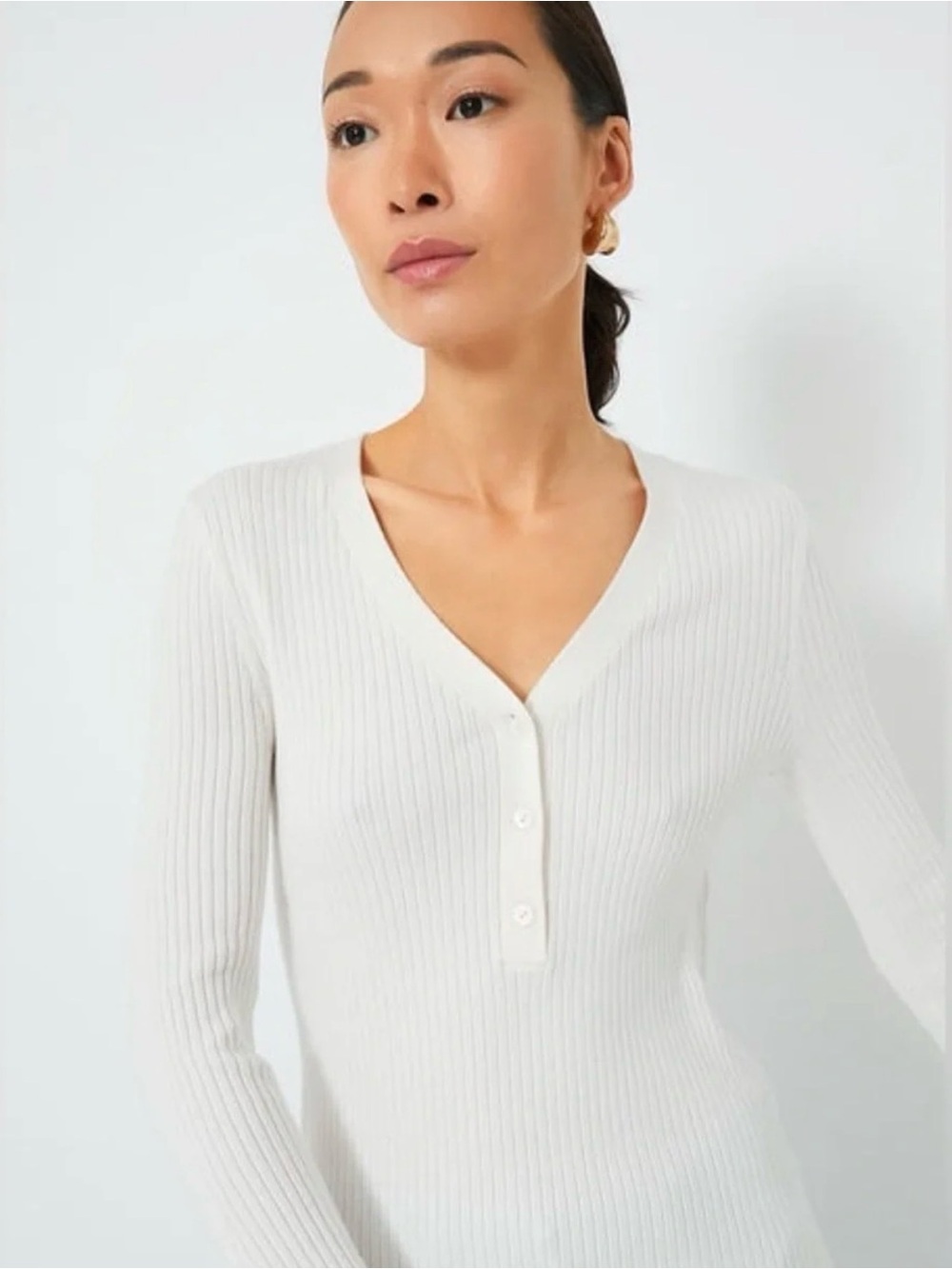 Tuckernuck Hendrix Henley Ribbed Top Winter White V-neck Long Sleeve VGUC | S